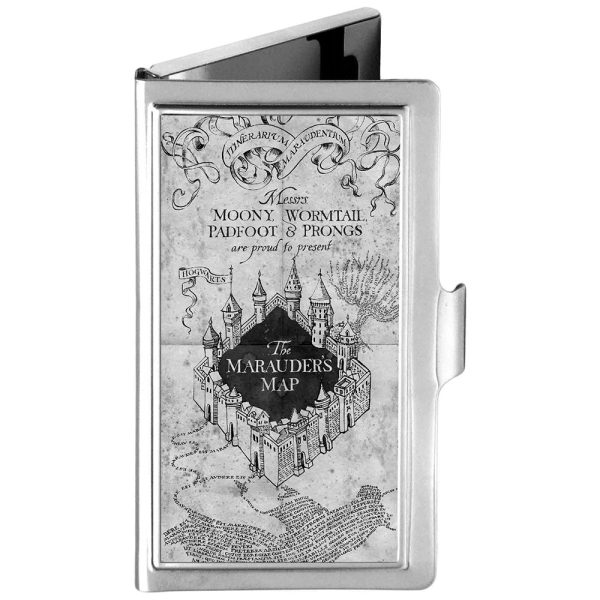 Business Card Holder - SMALL - Hogwarts School THE MARAUDER S MAP Brushed Silver Black For Sale