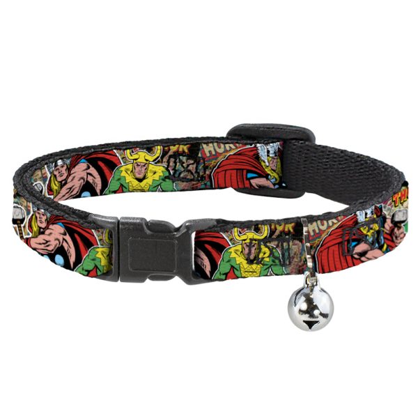 Cat Collar Breakaway - Thor & Loki Poses Retro Comic Books Stacked For Sale