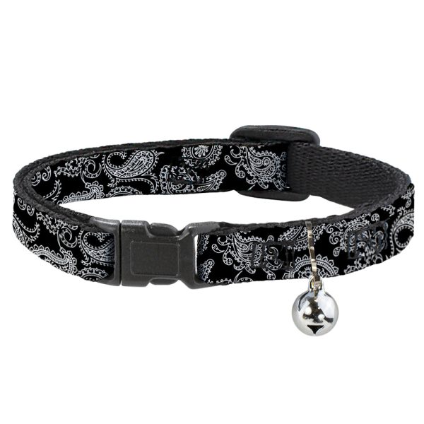 Cat Collar Breakaway - Paisley2 Black White For Sale